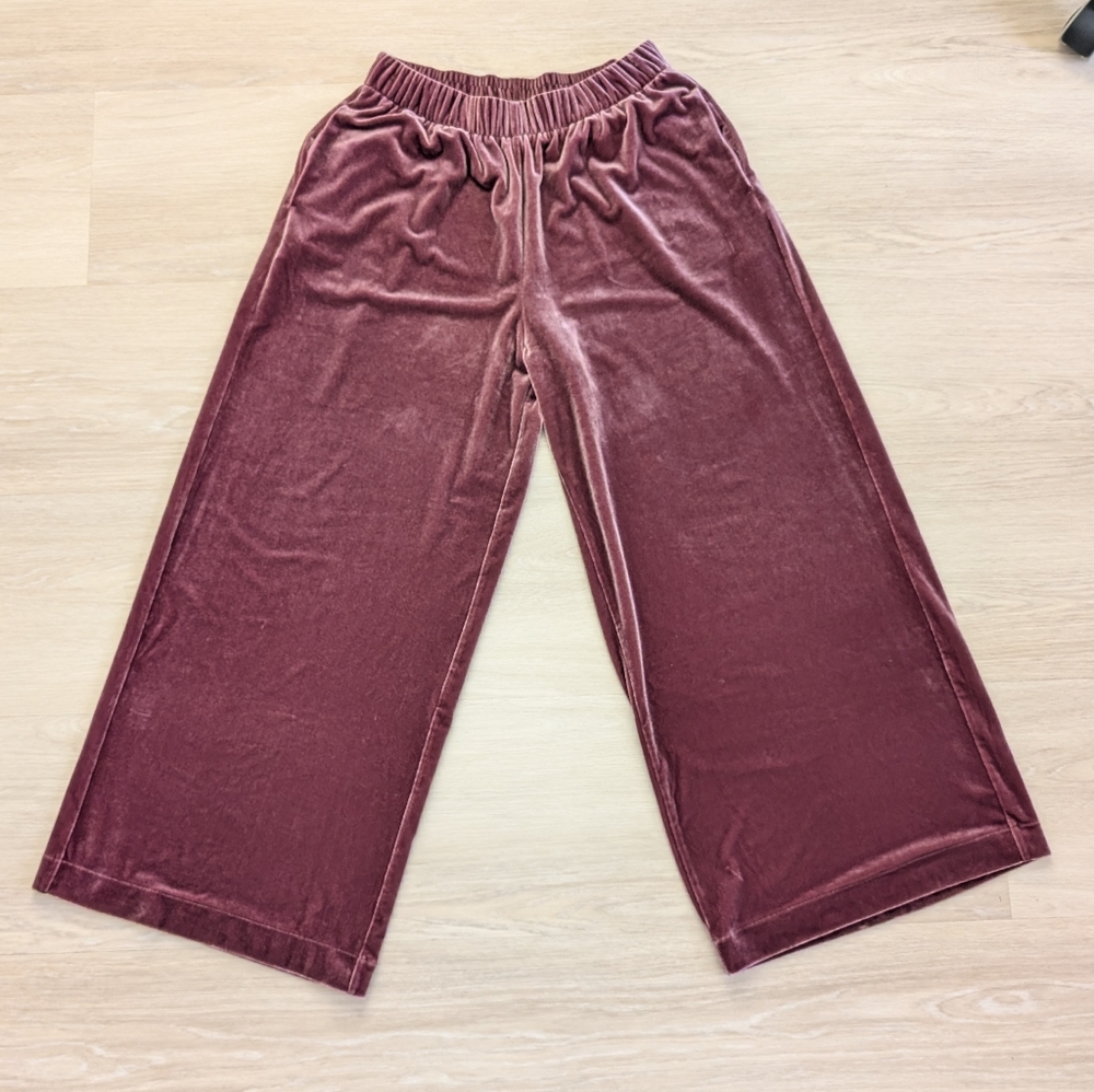 Uniqlo Velvet Wide Leg Pants High Rise Elastic Waist in Dusty Rose Pink Medium